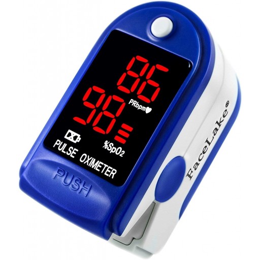 Facelake Pulse Oximeter with Carrying Case, Batteries, Neck/Wrist Cord - Blue