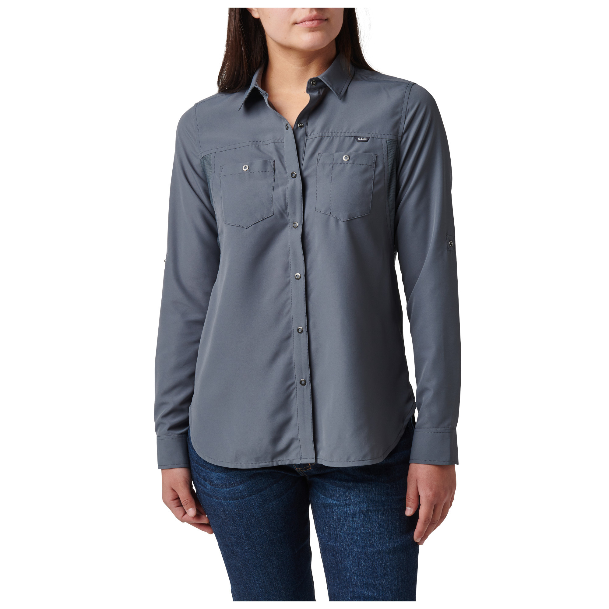 【SATIIIZ】Turn Shoulder Button Damage Long Sleeve T-shirt Haas shoulder button t-shirt - satiiiz