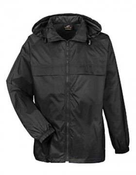  UltraClub Adult Full-Zip Hooded Pack-Away Jacket